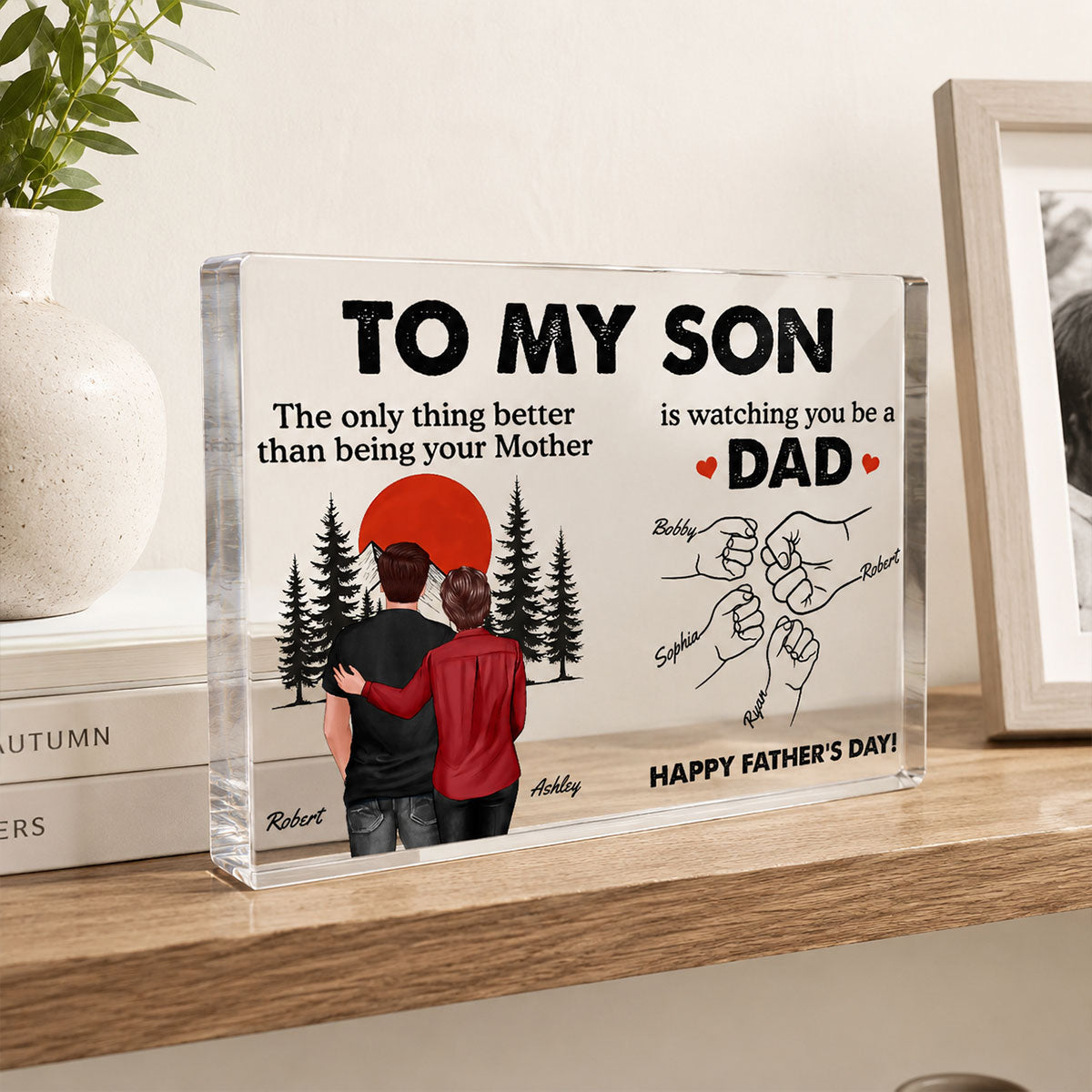 Retro Vintage Sunset To My Son Watching You Be A Dad - Personalized Acrylic Block Plaque - Gift For Son
