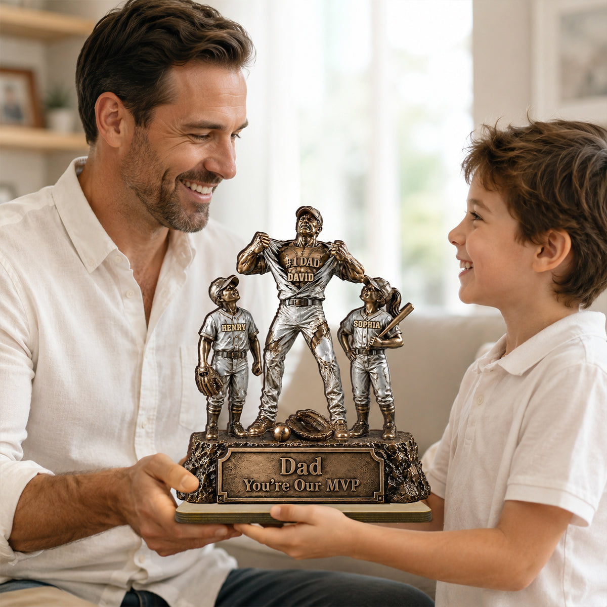 No 1 Dad Baseball Victory Trophy - Personalized 2-Layered Wooden Plaque - Gift for Dad, Husband
