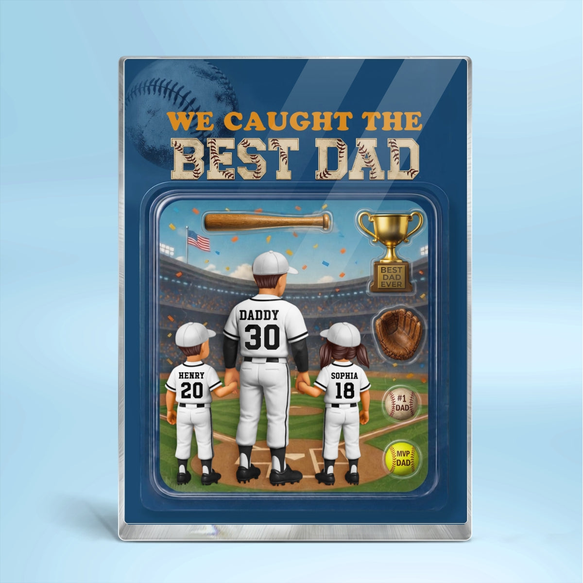 Baseball Dad Action Figure - Personalized Acrylic Block Plaque - Gift for Dad, Husband