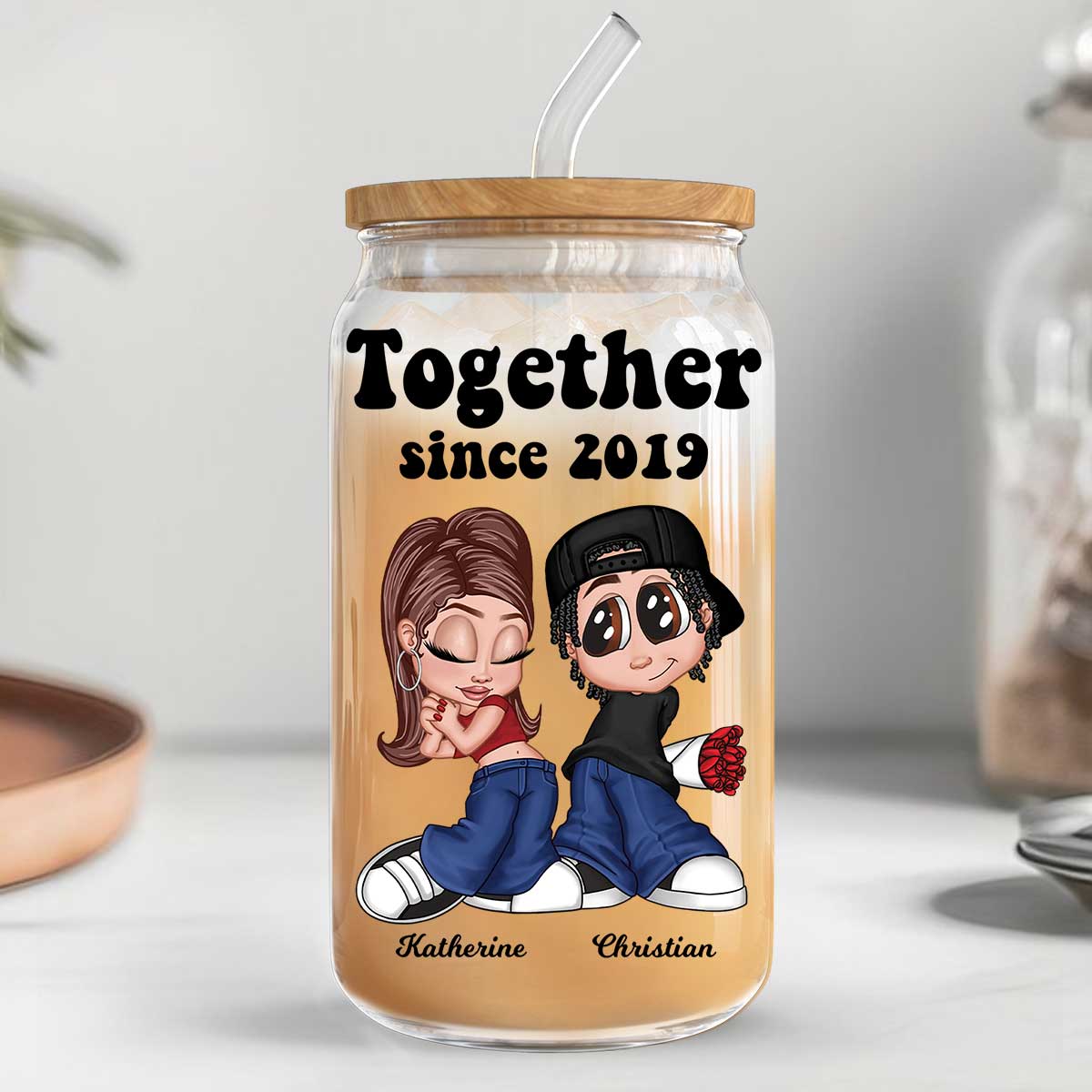 Y2K Couple Gift For Him For Her Personalized Clear Glass Can