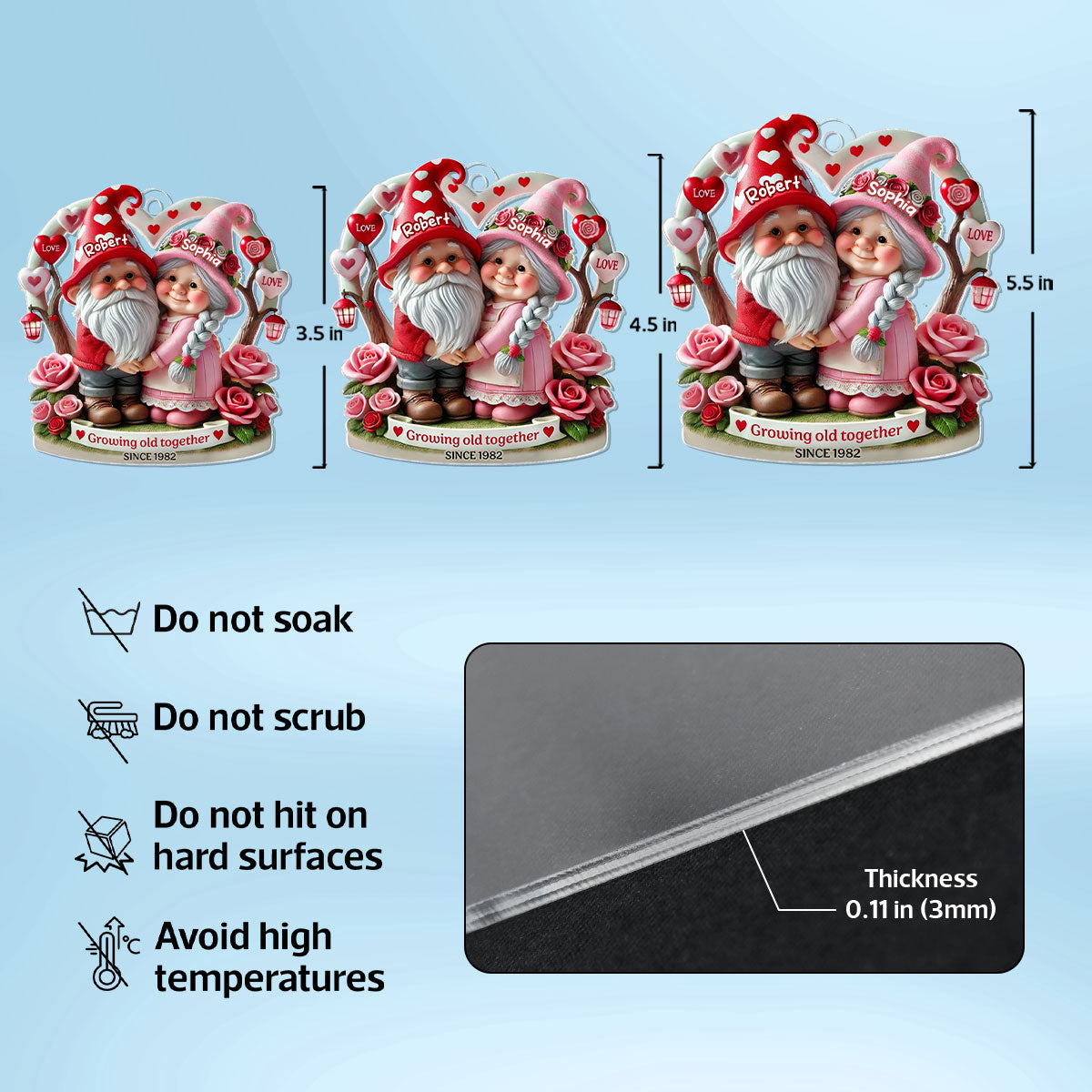 Gnome 3D Effect Old Couple Gift for him, Gift for her, Personalized Acrylic Car Hanger