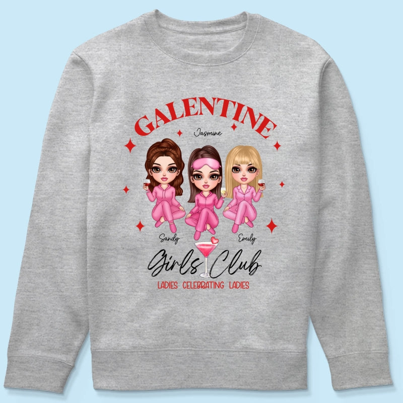 Galentine Girls Club Pajamas Girls Personalized Shirt, Shirt, Social Club, Besties Gift