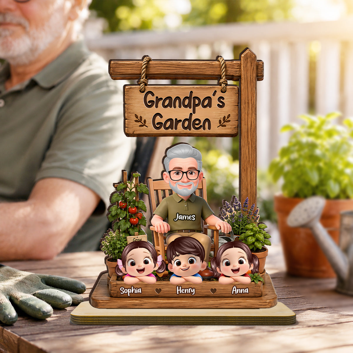 Grandpa's Garden - Personalized 2-Layered Wooden Plaque - Gift for Dad, Husband