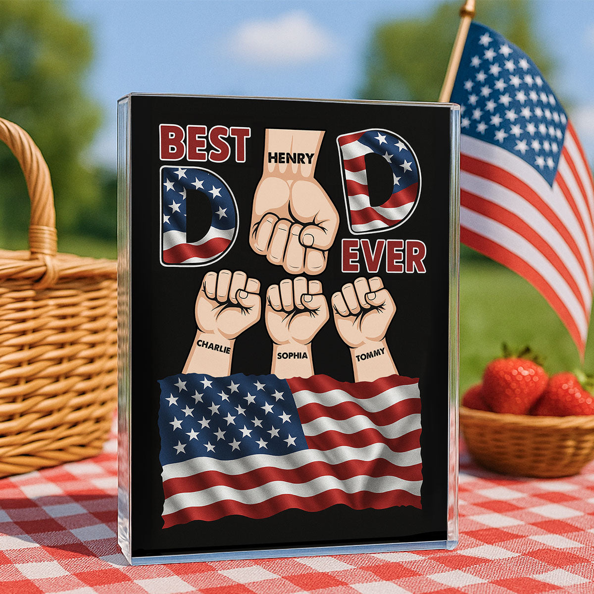 Best Dad Ever Nation Flag Personalized Acrylic Block Plaque, Gift for Dad