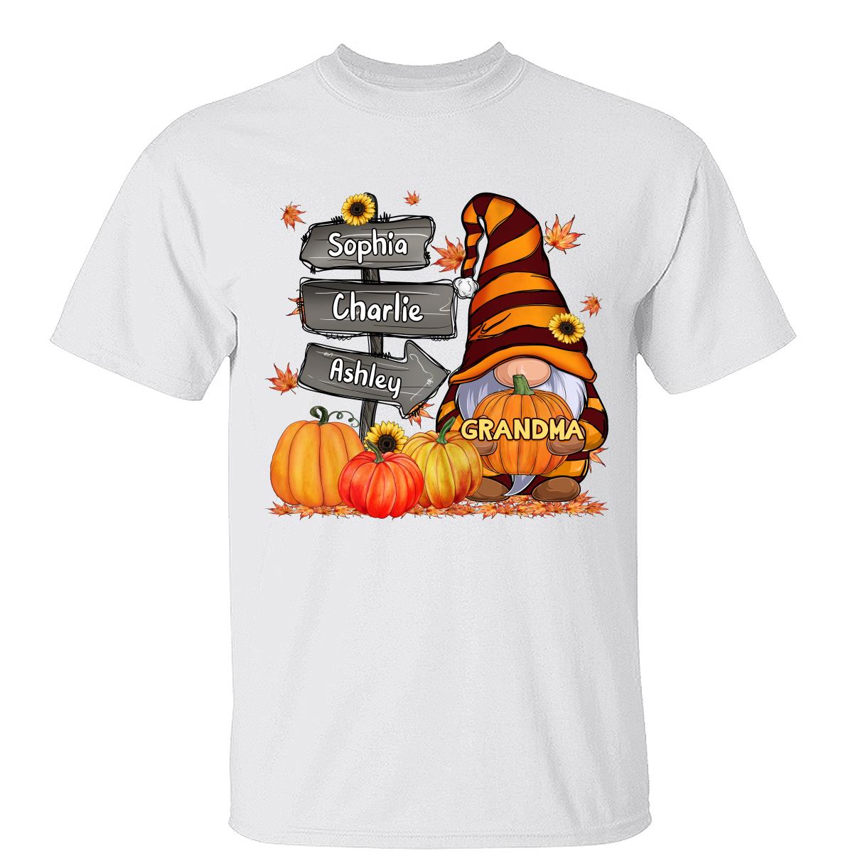 Grandma Mom Gnome Direction Sign Pumpkins Personalized Shirt