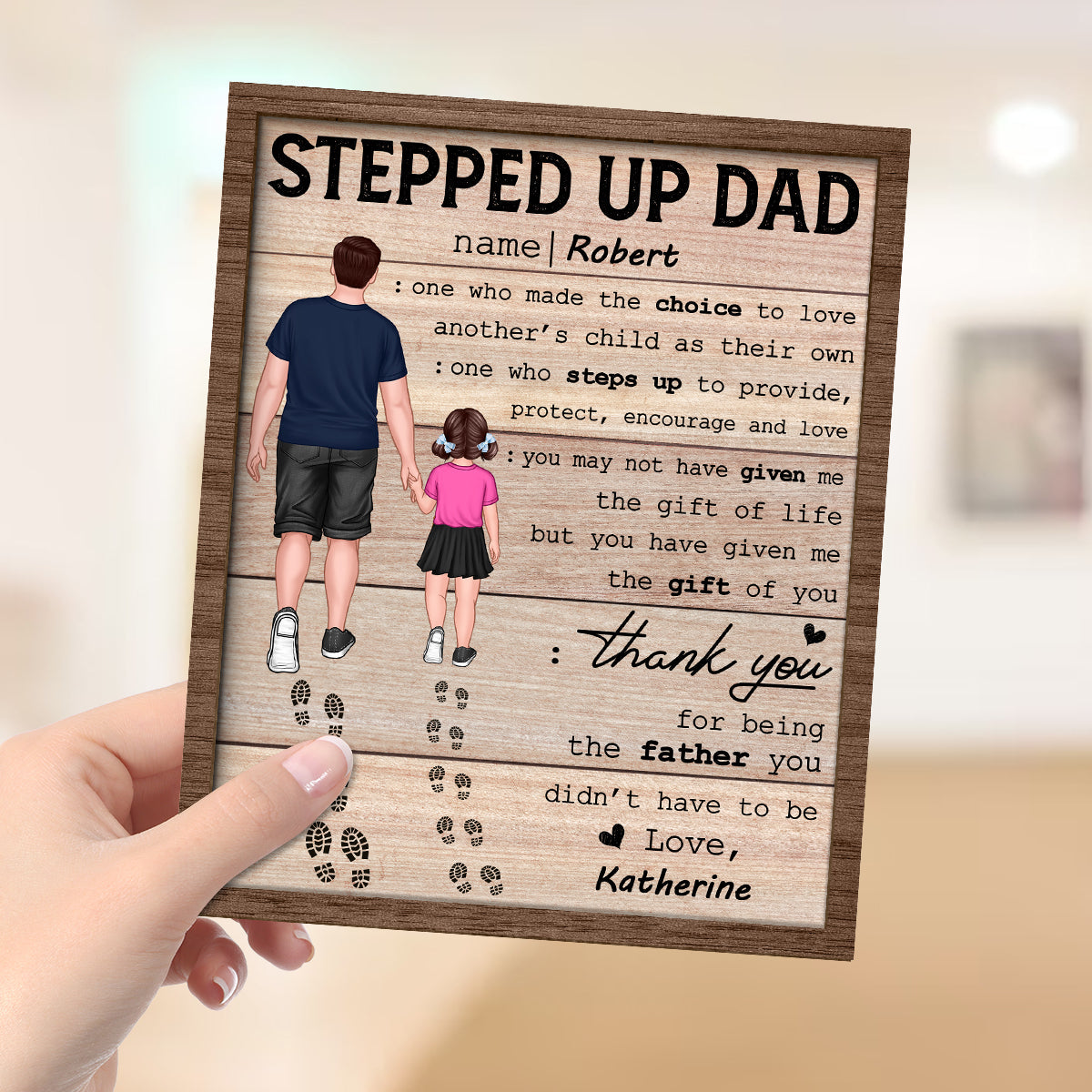 Stepped Up Dad Happy Gift Personalized 2-Layer Wooden Plaque
