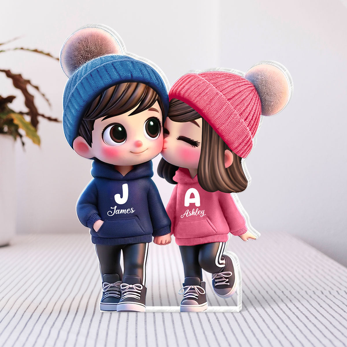 3D Effect Cute Cartoon Couple Walking Personalized Acrylic Block Plaque, Gift for Him, Gift for Her