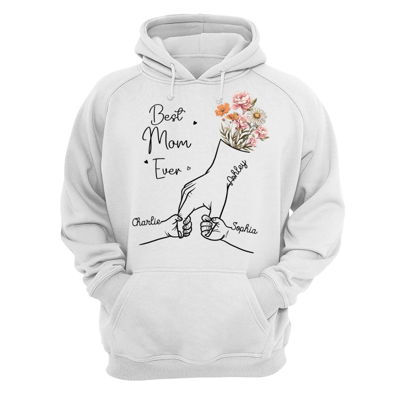 Best Mom Grandma Ever Outline Kids Holding Hand Birth Flowers Personalized Shirt