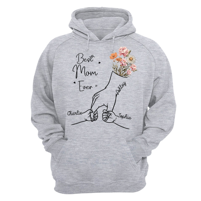 Best Mom Grandma Ever Outline Kids Holding Hand Birth Flowers Personalized Shirt