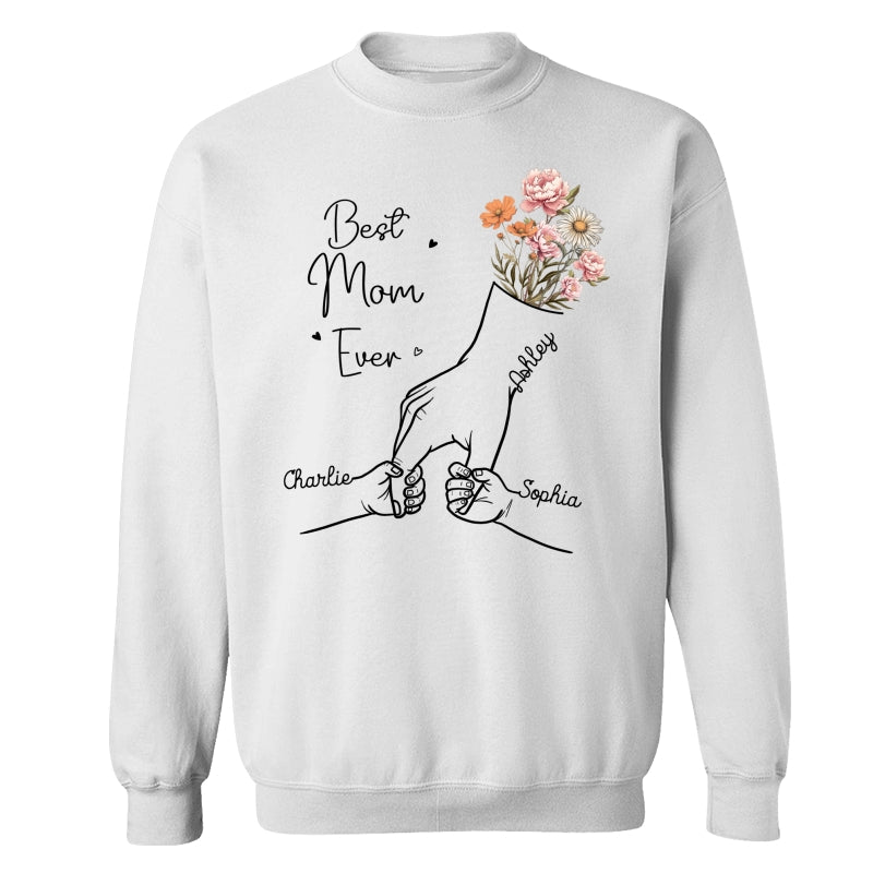 Best Mom Grandma Ever Outline Kids Holding Hand Birth Flowers Personalized Shirt