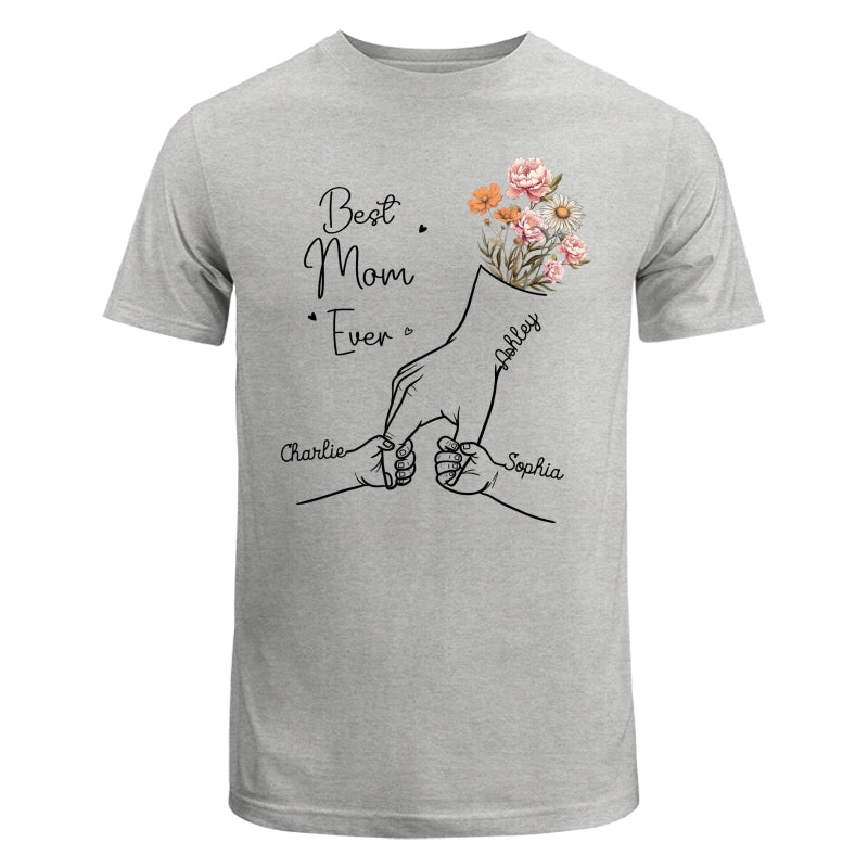 Best Mom Grandma Ever Outline Kids Holding Hand Birth Flowers Personalized Shirt
