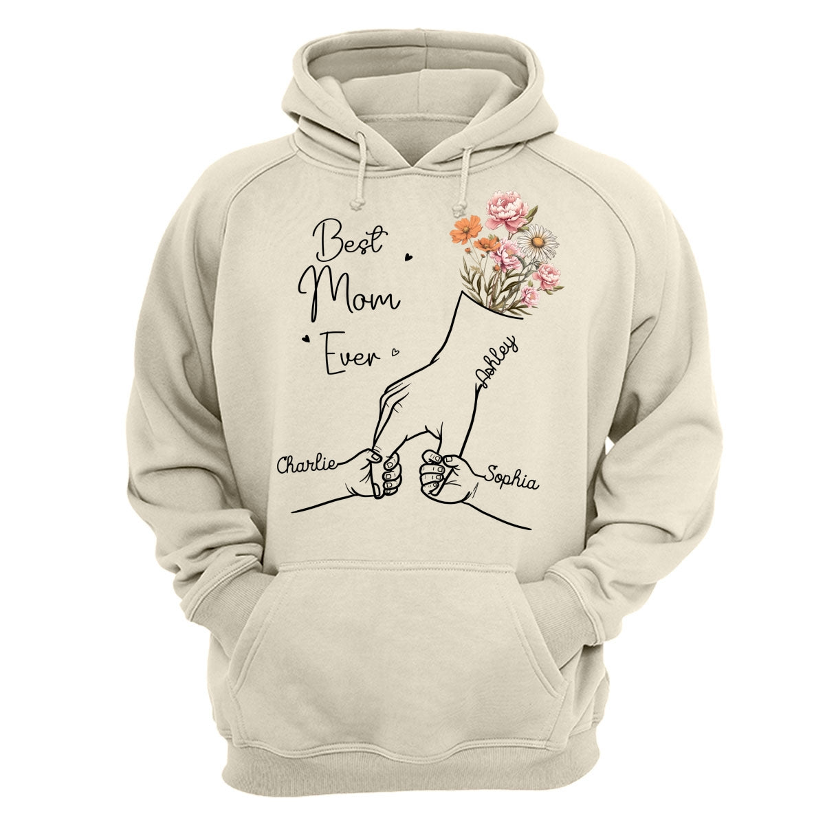 Best Mom Grandma Ever Outline Kids Holding Hand Birth Flowers Personalized Shirt