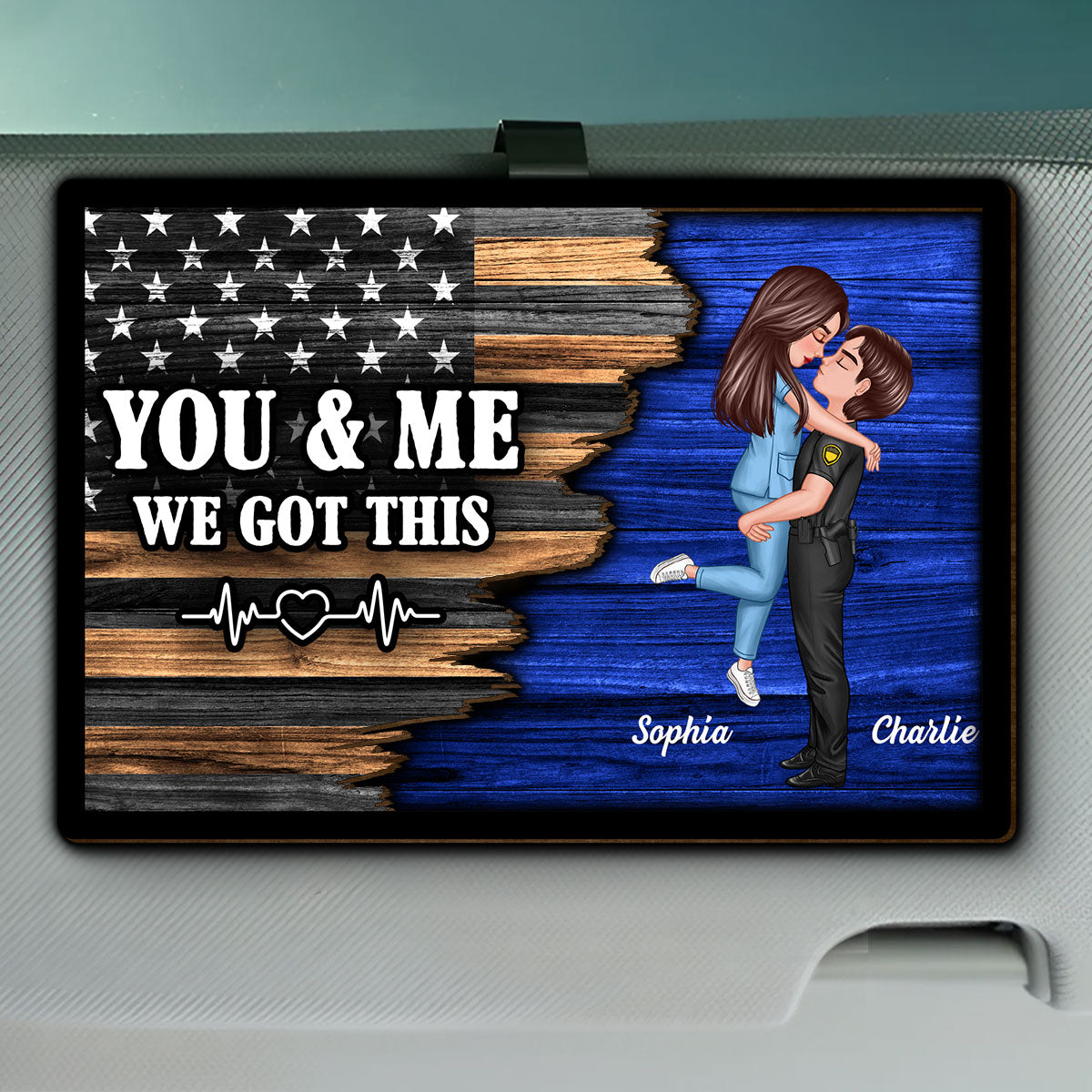 Hero Couple Hugging Kissing Half Flag Gift by Occupation Gift For Her Gift For Him Personalized Car Visor