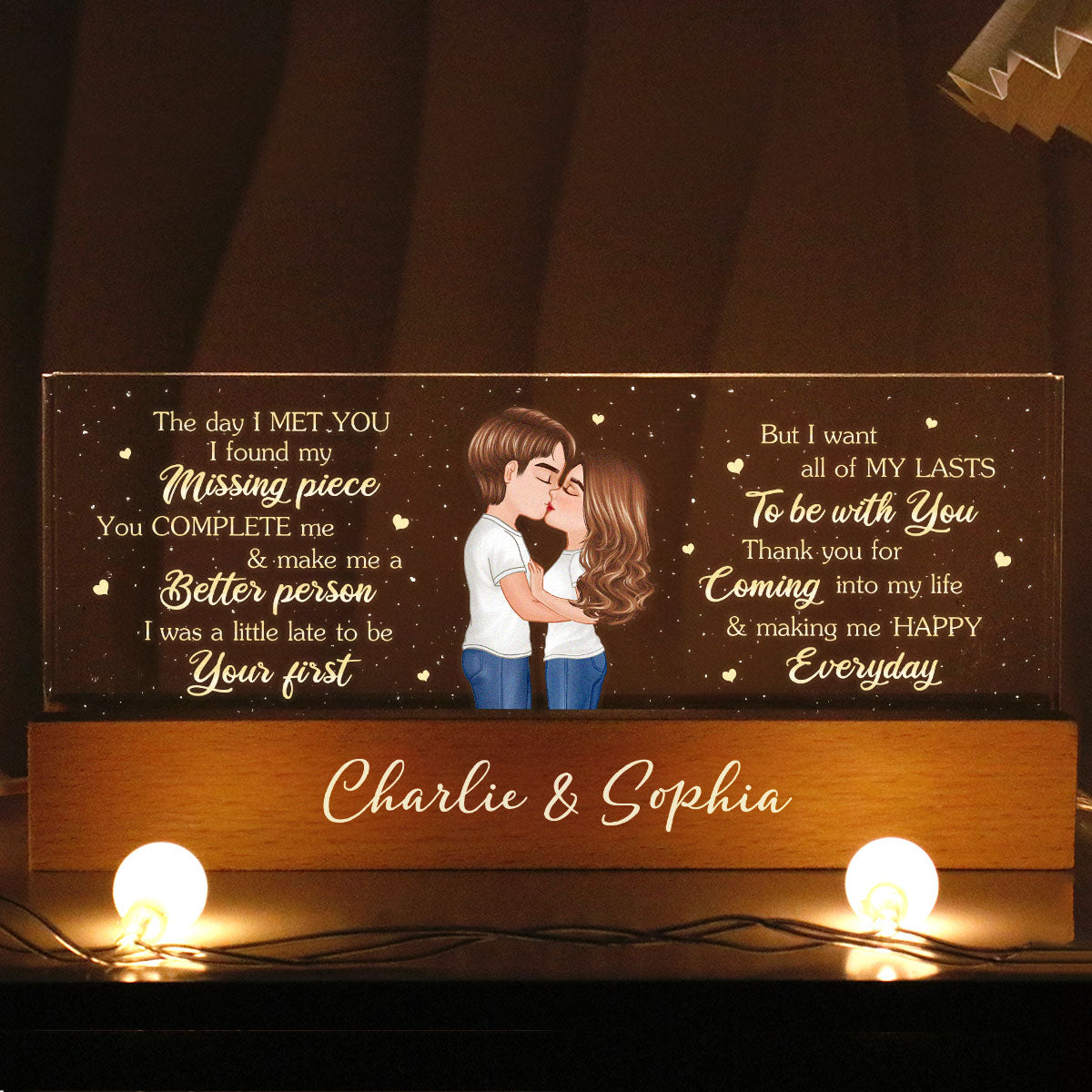 Personalized Acrylic Block LED Night Light, Couple Kissing Romatic Messages, Gift, Anniversary Gift for Him for Her