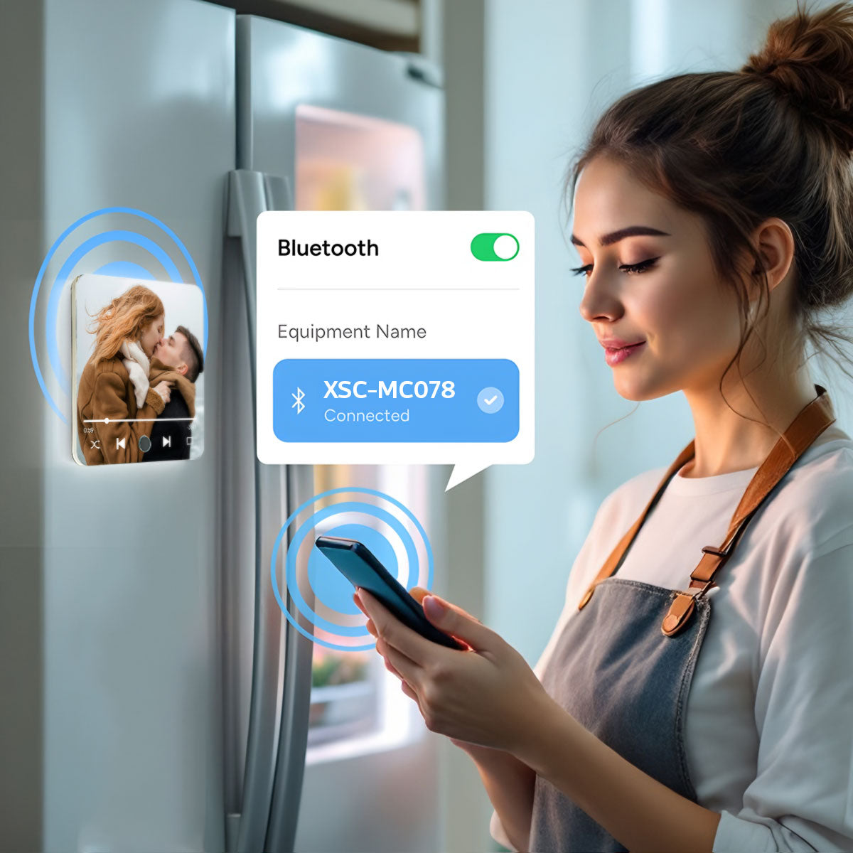 Couple Custom Photo Personalized Bluetooth Music Fridge Magnet, Gift For Couple