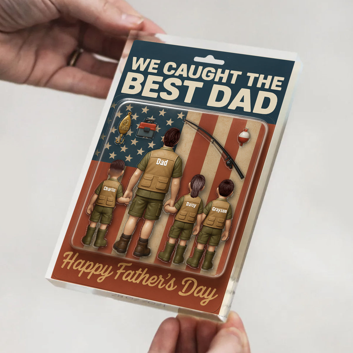 I Caught The Best Dad Custom Fishing Action Figure Personalized Acrylic Block Plaque, Gift for Dad