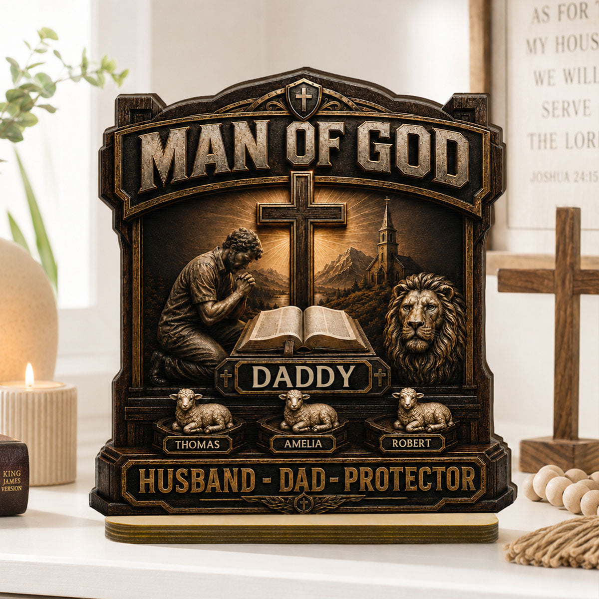 Man Of God - Personalized 2-Layered Wooden Plaque - Gift For Dad, Husband, Grandpa, Christian Dad