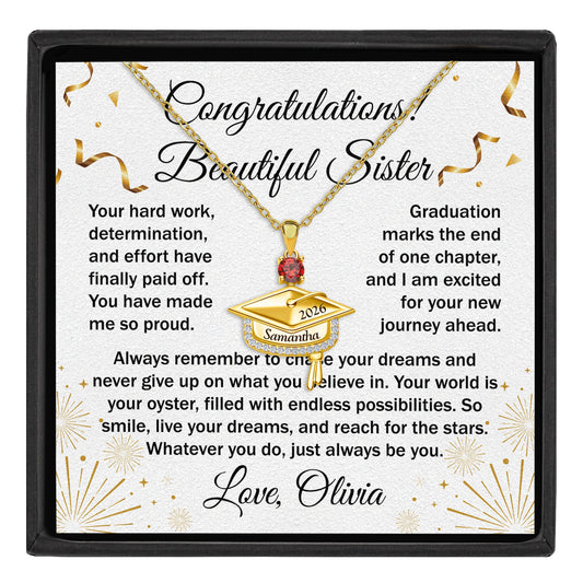 Never Give Up - Personalized Graduation Cap Pendant Necklace With Birthstone