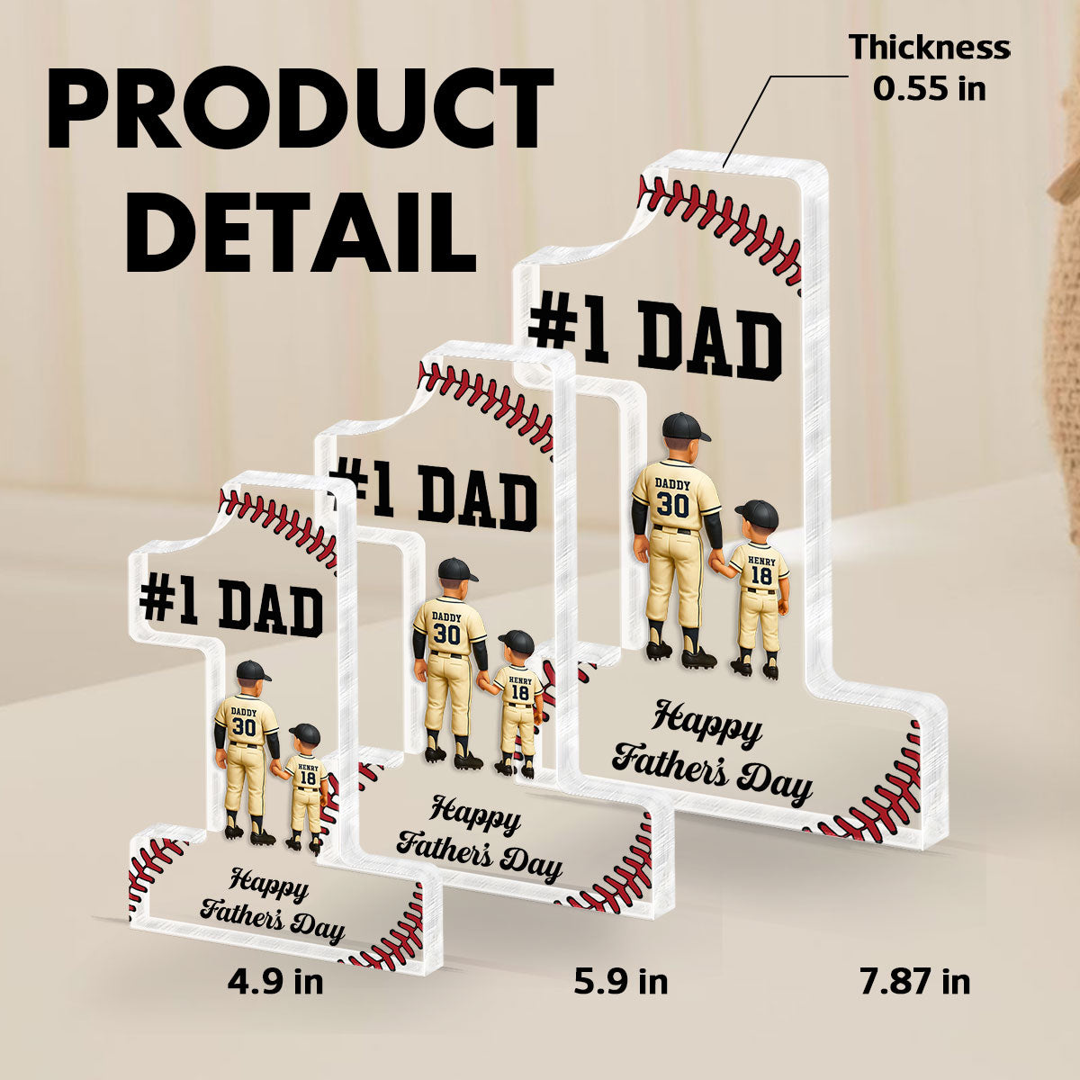 No 1 Baseball Dad Personalized Acrylic Block, Gift for Dad, Gift for Husband