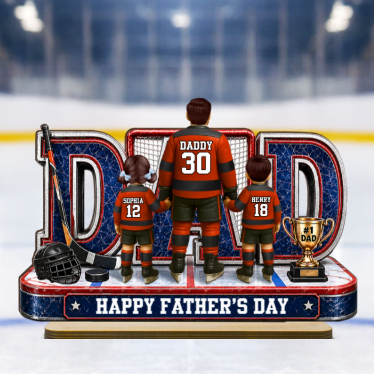 MVP Hockey Dad & Kids Together - Personalized 2-Layered Wooden Plaque - Gift For Dad, Husband