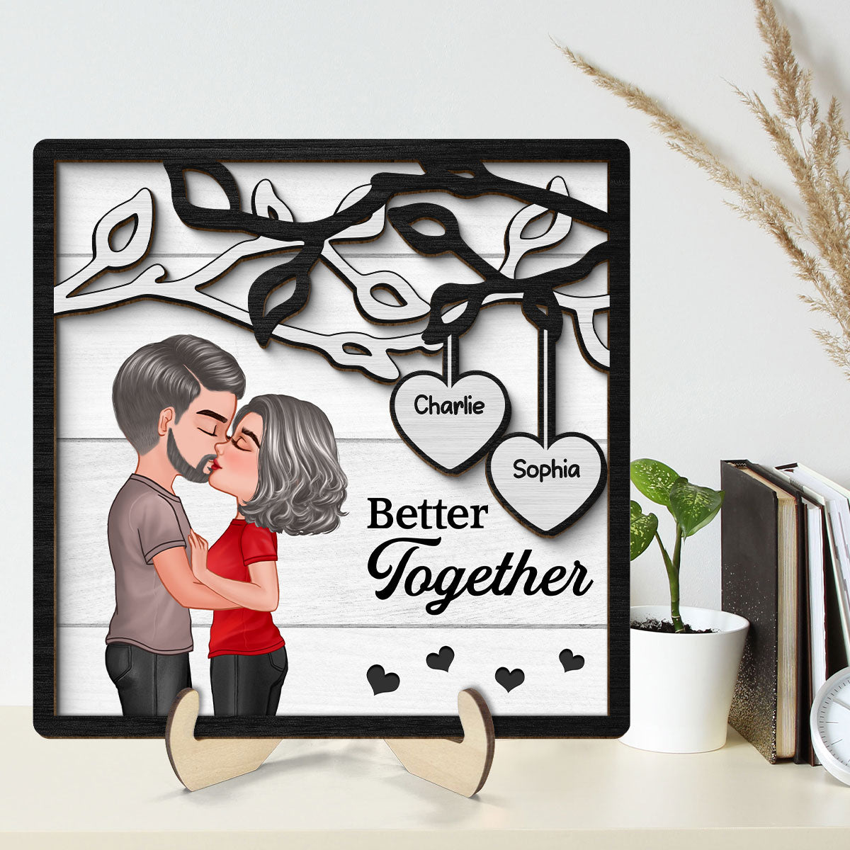 Couple Kissing Under Tree Gift For Her Gift For Him Personalized 2-Layer Wooden Plaque