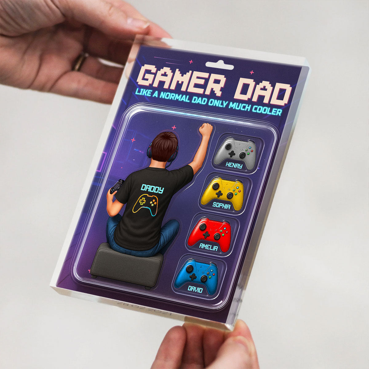 Gamer Dad Back View Toy Box Figures Style, Personalized Acrylic Block Plaque, Gift for Dad, Gift for Husband