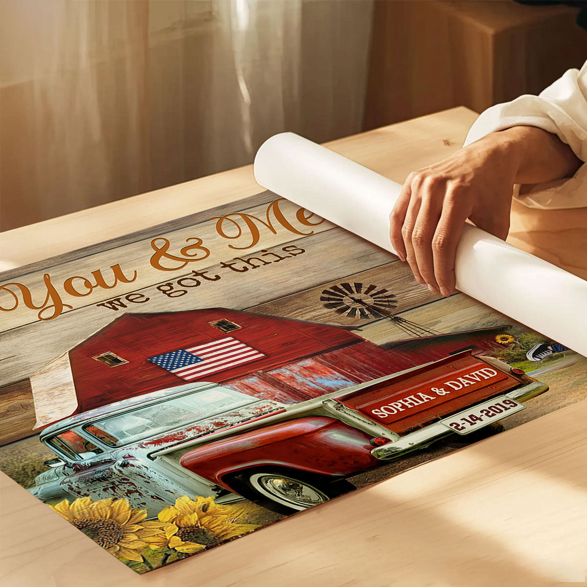 Couple Hugging Kissing Vintage Truck Farmhouse Personalized Poster, Anniversary Gift For Him, Her, Husband, Wife
