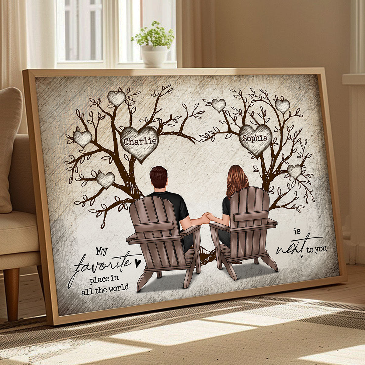 Couple Heart Tree Sitting Personalized Poster, Home Decoration, Anniversary Gift For Couple, Gift For Him, For Her