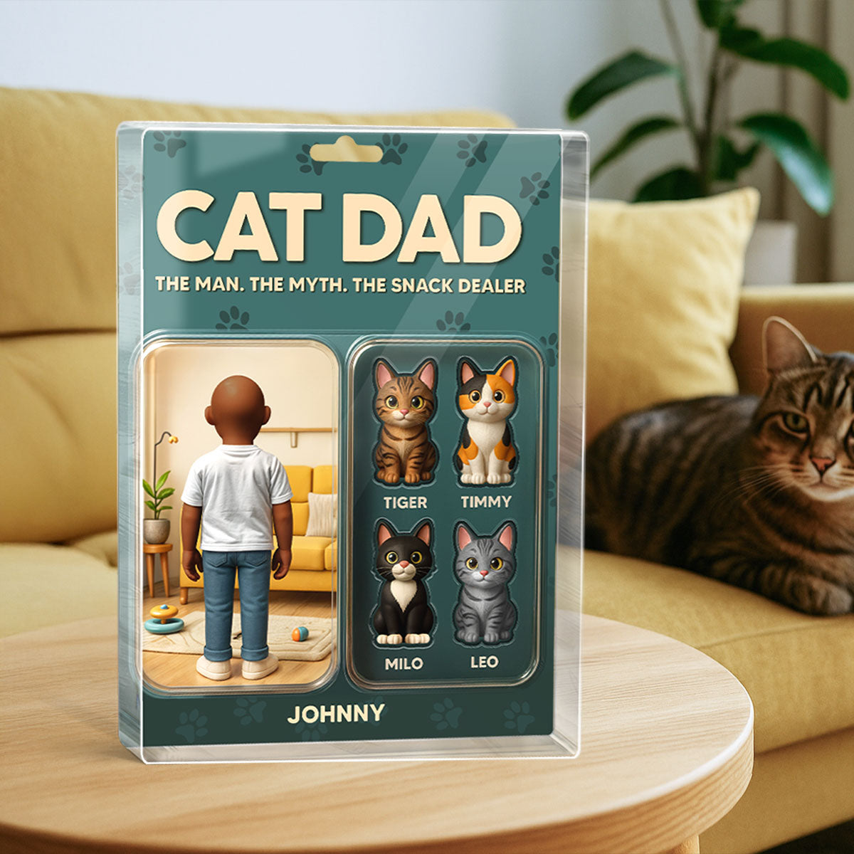 Cat Dad Cartoon Figures Style Personalized Acrylic Block Plaque, Gift for Cat Lover