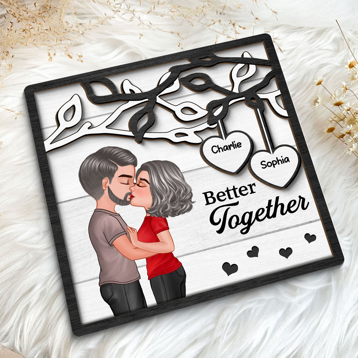 Couple Kissing Under Tree Gift For Her Gift For Him Personalized 2-Layer Wooden Plaque