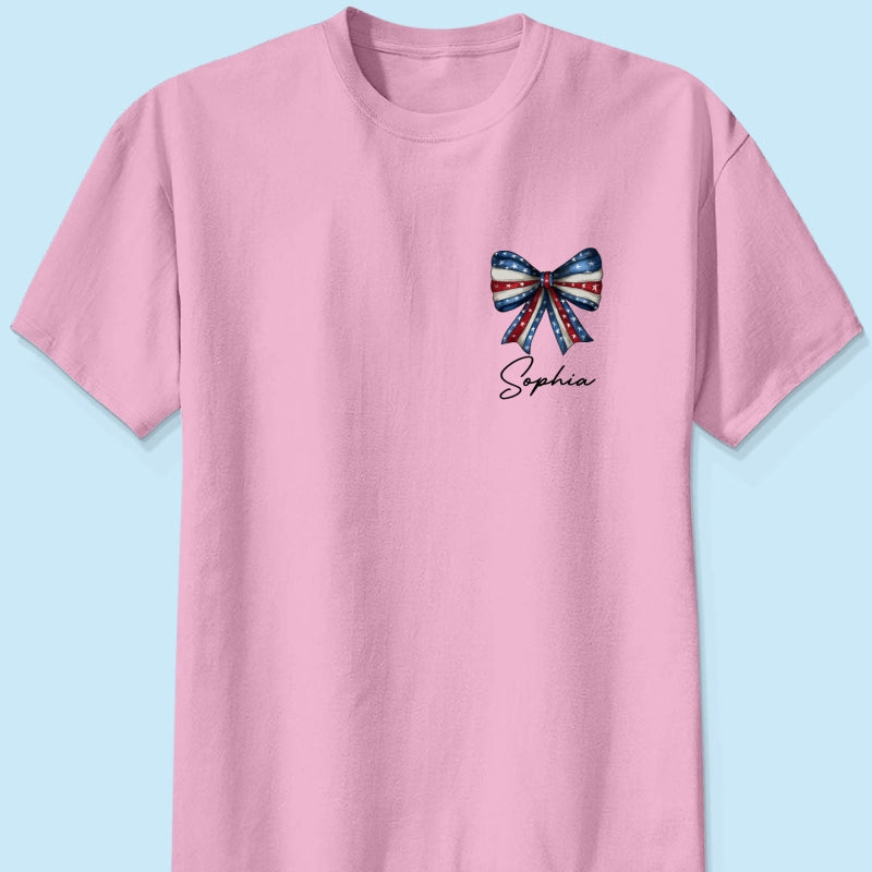 Coquette American Girl 4th Of July Independence Day Bow Personalized Shirt