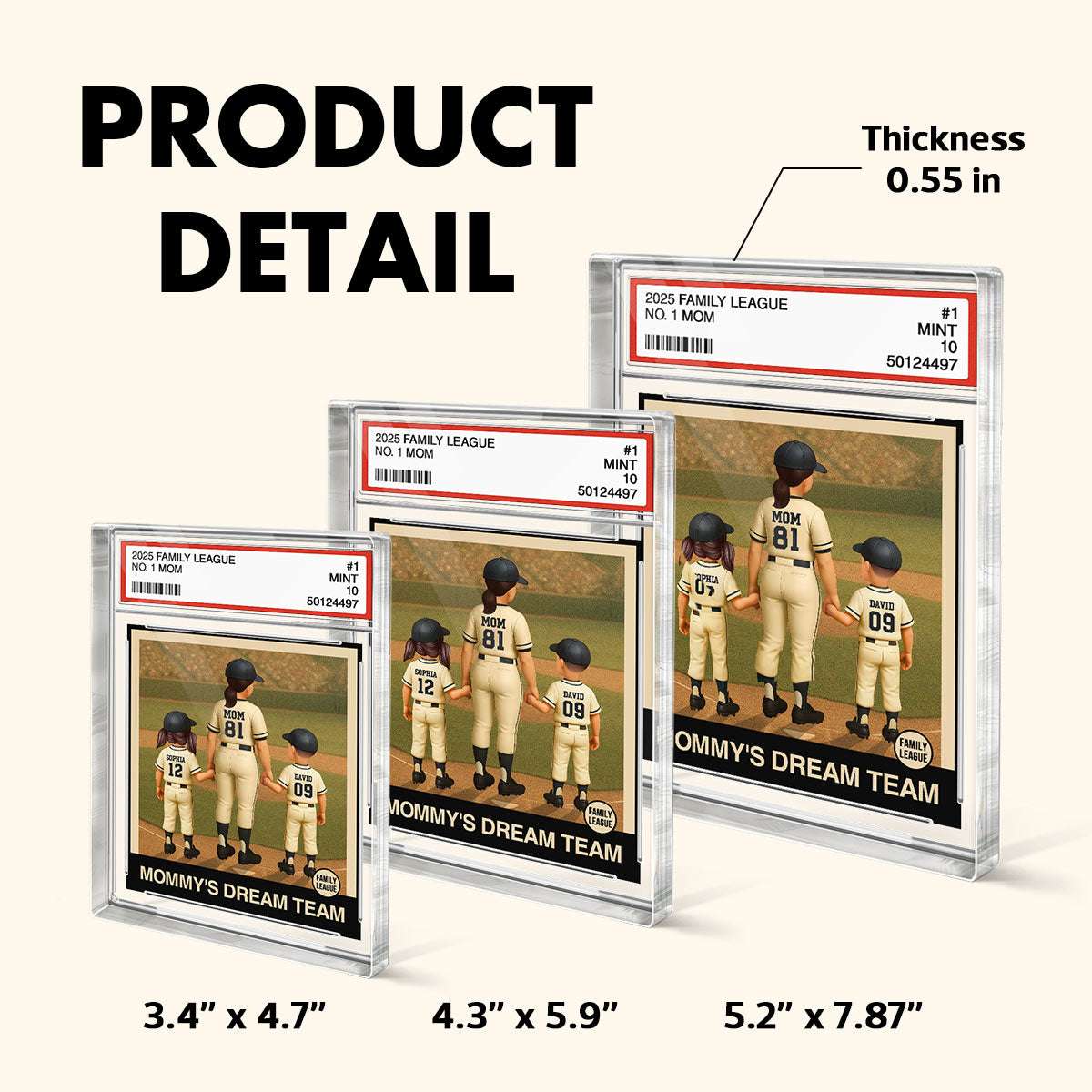 Baseball Mom Woman & Kids Trading Card Style Personalized Acrylic Block Plaque