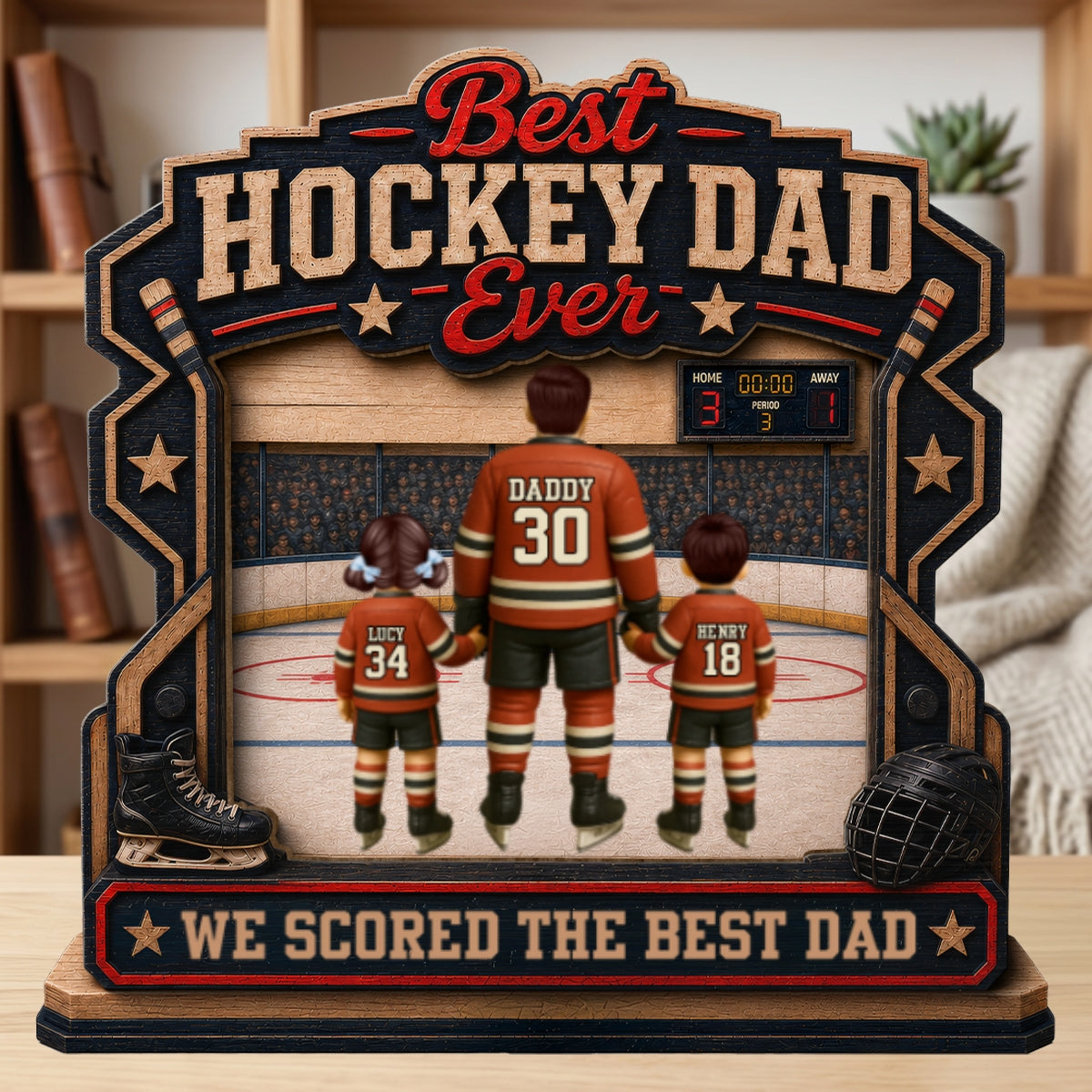 We Scored The Best Dad Hockey Dad & Kids - Personalized 2-Layered Wooden Plaque - Gift For Hockey Dad