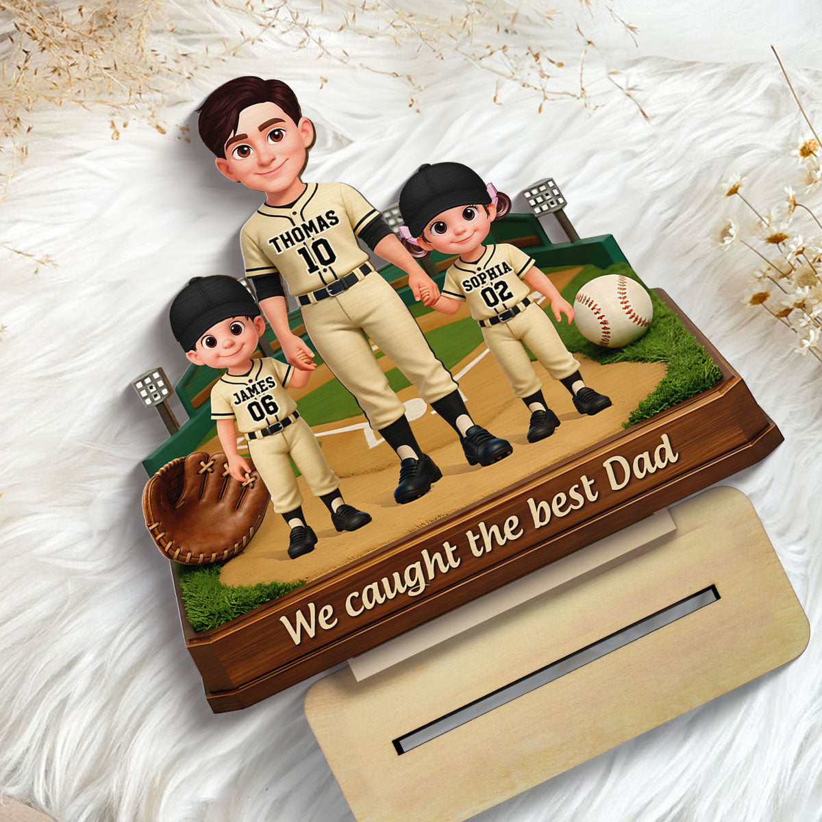 We Caught The Best Dad Baseball Field - Personalized 2-Layered Wooden Plaque - Gift For Baseball Dad