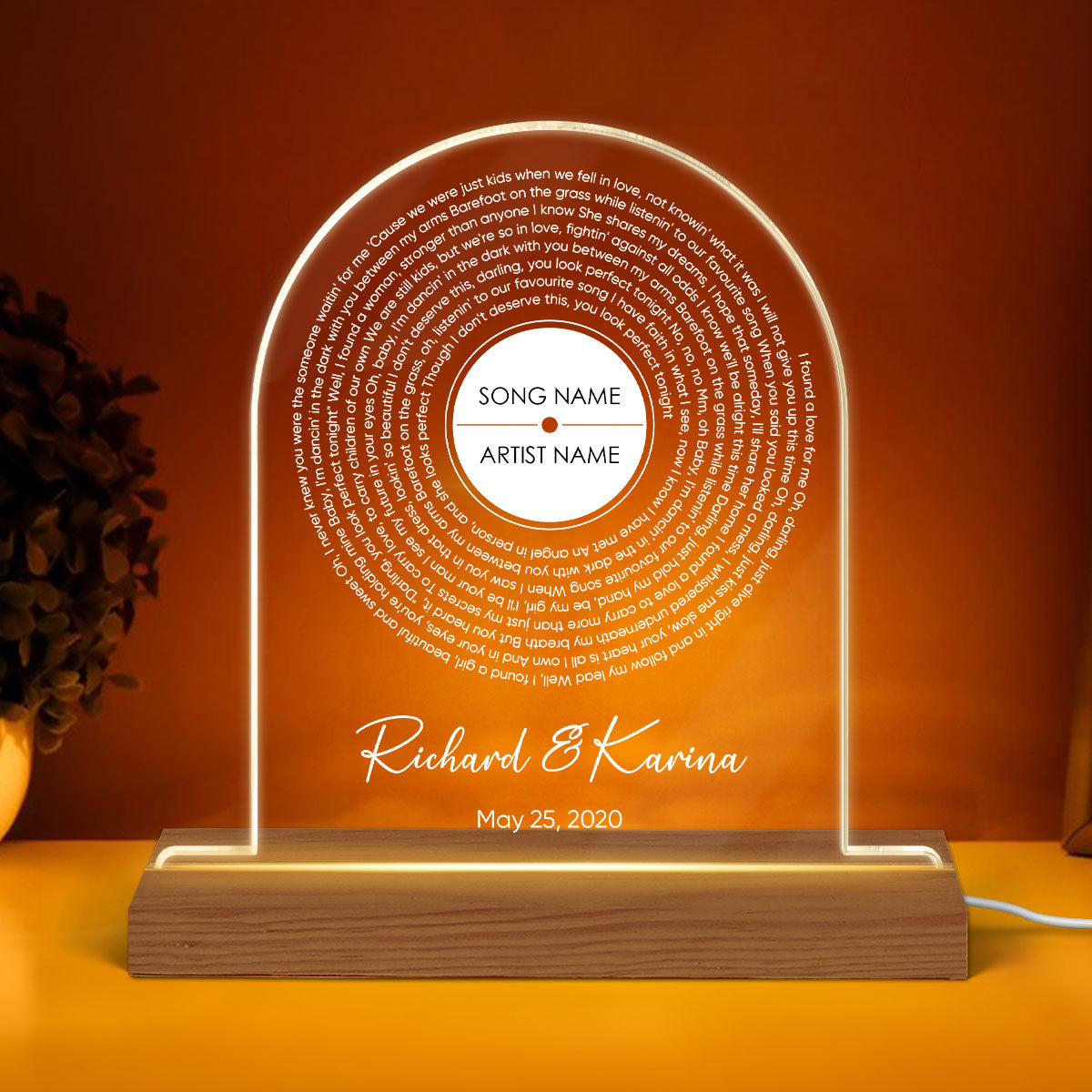 Personalized Vinyl Record Song with Lyrics on Acrylic LED Night Light, Gift, Personalized Gift for Her, Gift for Him, Wedding Song Gift