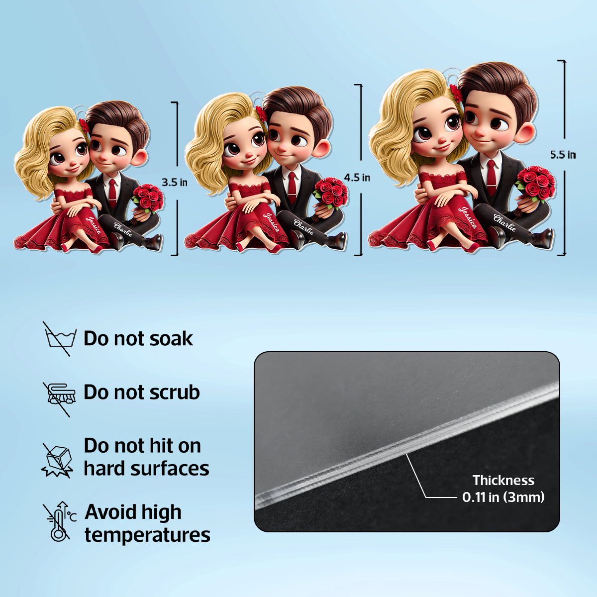 Romantic Elegant Couple Personalized Acrylic Car Hanger, Anniversary Gift for him, Gift for her