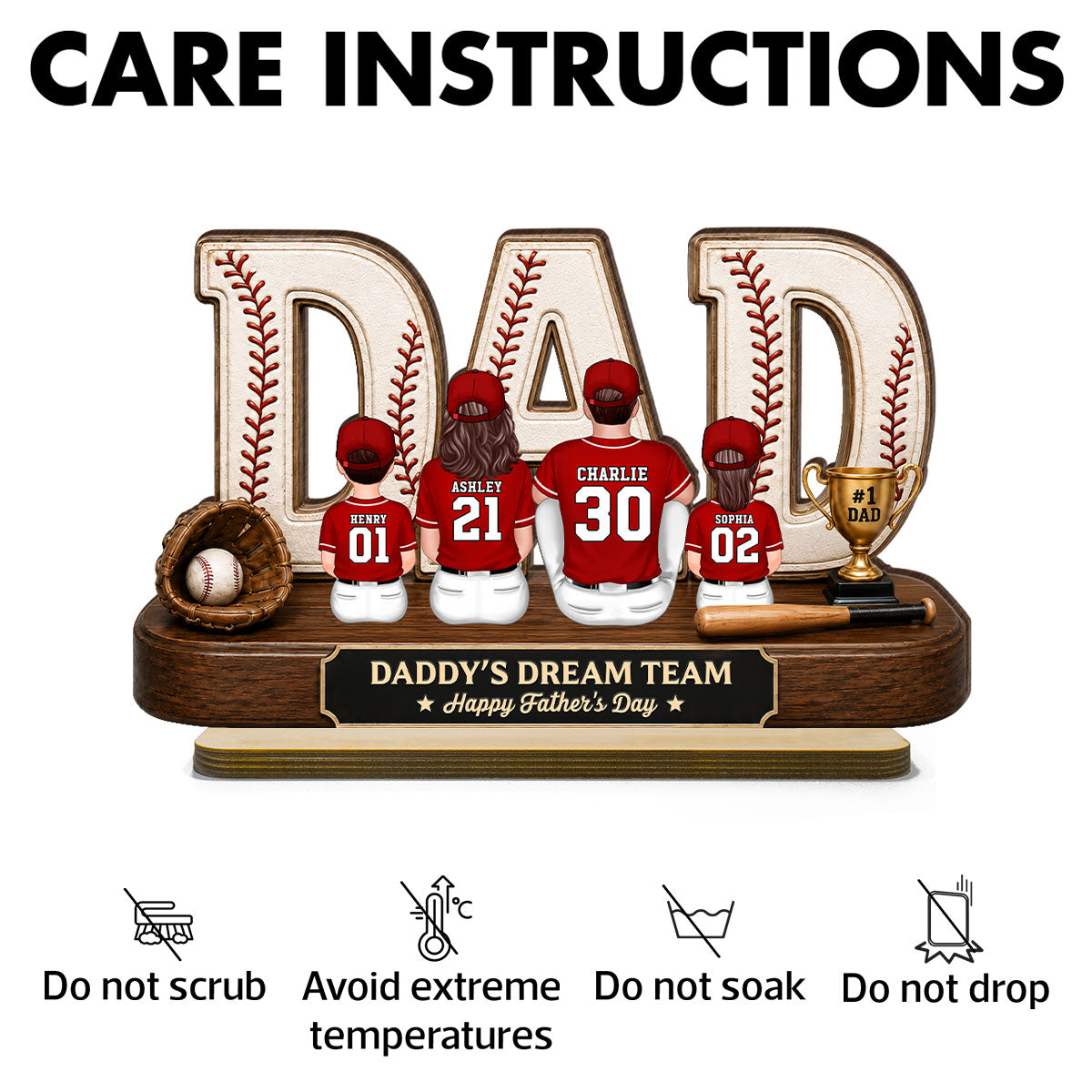 Baseball Daddy's Dream Team - Personalized 2-Layered Wooden Plaque - Unique Trending Gift For Dad, Husband, Baseball Fans
