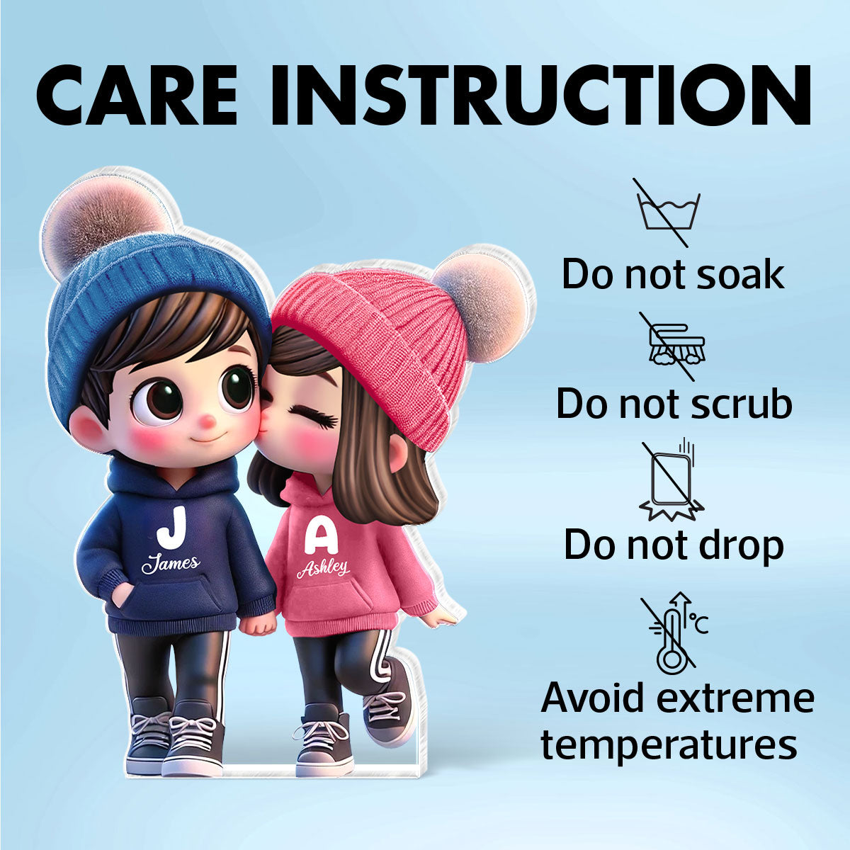 3D Effect Cute Cartoon Couple Walking Personalized Acrylic Block Plaque, Gift for Him, Gift for Her