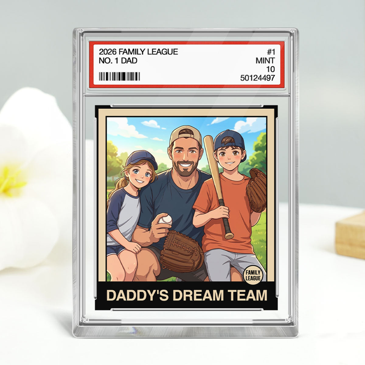 Cartoon Style Baseball Daddy's Dream Team Trading Card - Personalized Acrylic Block Plaque - Gift For Baseball Dad, Husband