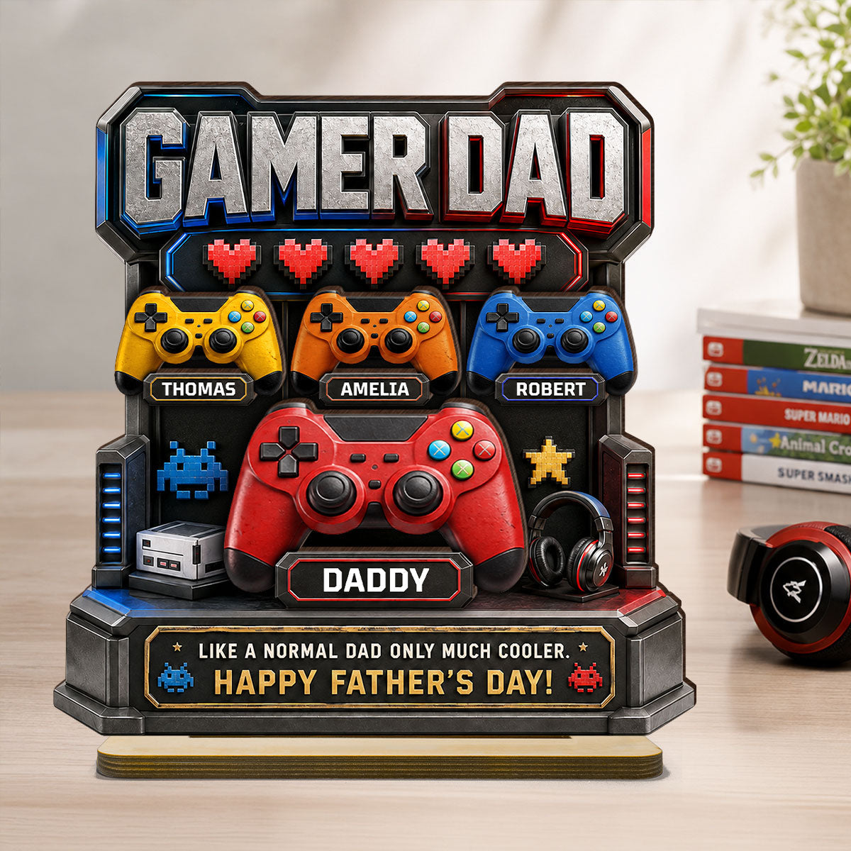 Gamer Dad Much Cooler - Personalized 2-Layered Wooden Plaque - Gift for Dad, Husband