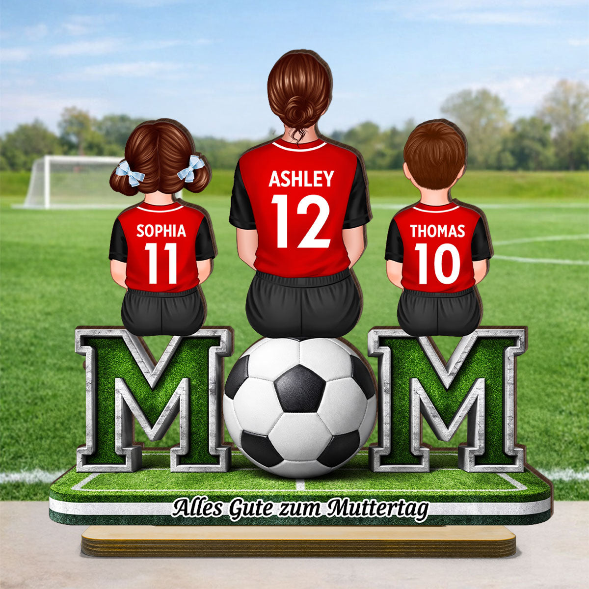 Fuball-Mama mit Kindern – Personalisiertes 2-lagiges Holzschild – Herzliches Geschenk cho Fuball-Mamas & Ehefrauen