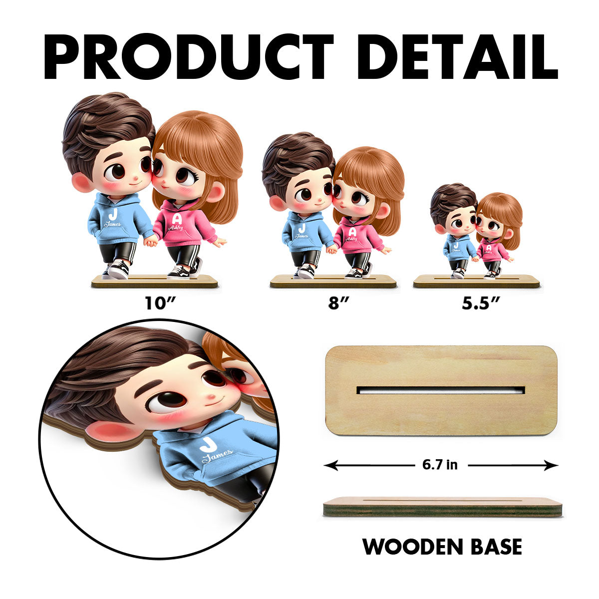 3D Effect Cute Cartoon Couple Holding Hands Personalized Standing Wooden Plaque, Anniversary & Gift for him, Gift for her