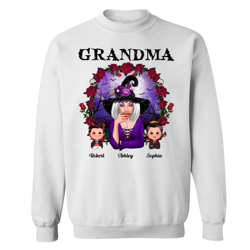 Halloween Roses Frame Grandma With Grandkids Personalized Shirt