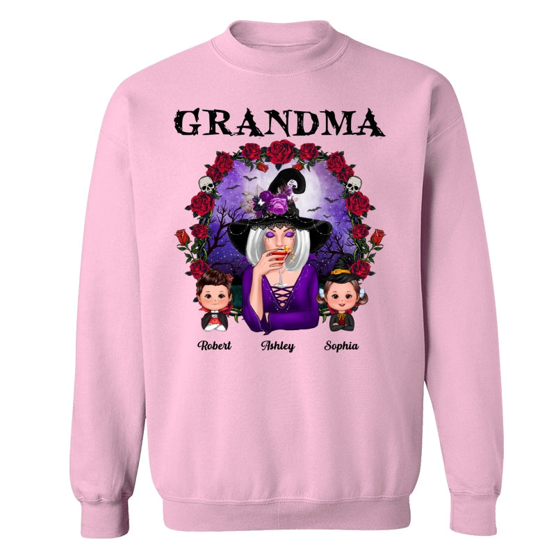 Halloween Roses Frame Grandma With Grandkids Personalized Shirt
