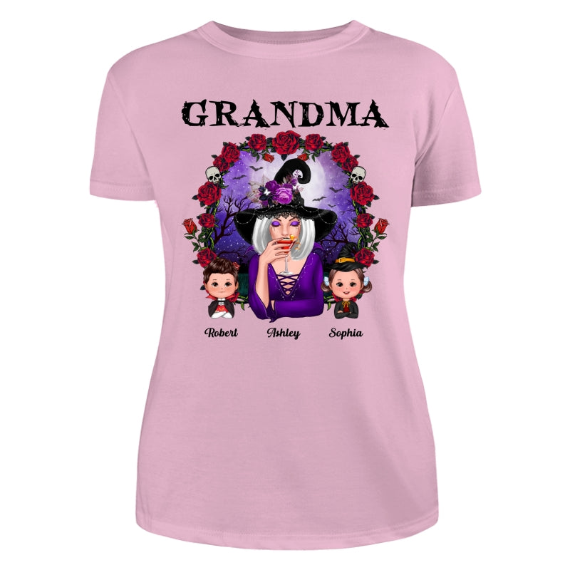 Halloween Roses Frame Grandma With Grandkids Personalized Shirt