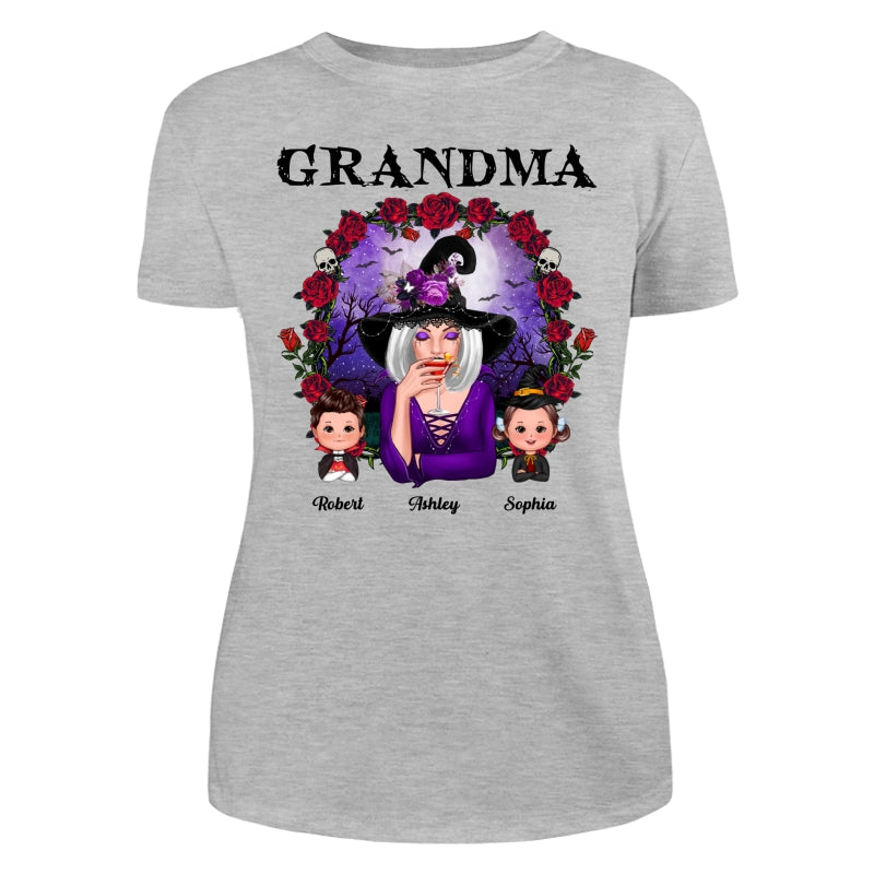 Halloween Roses Frame Grandma With Grandkids Personalized Shirt