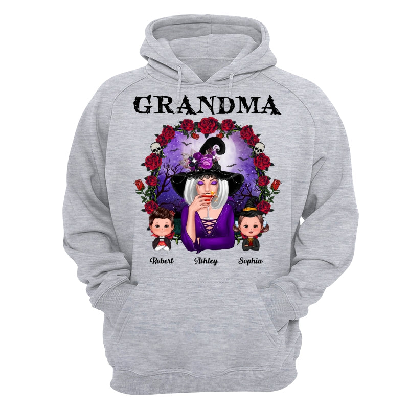 Halloween Roses Frame Grandma With Grandkids Personalized Shirt
