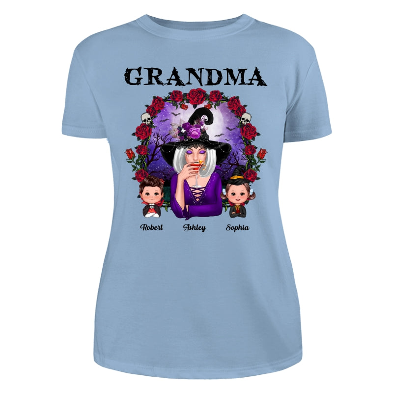 Halloween Roses Frame Grandma With Grandkids Personalized Shirt