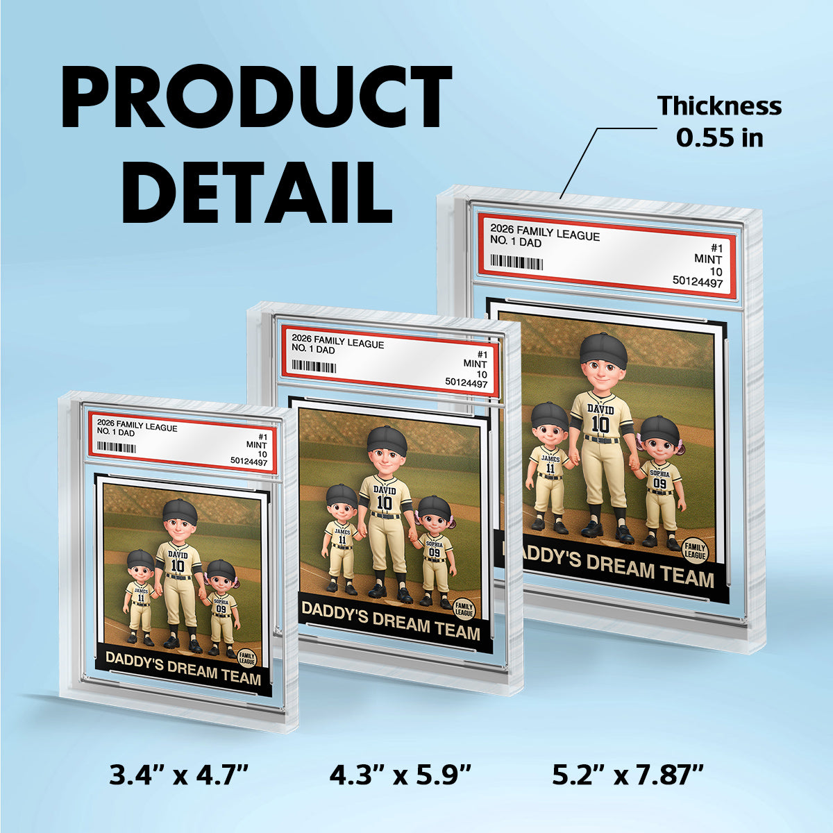 Baseball No. 1 Dad Man & Kids Trading Card Style - Personalized Acrylic Block Plaque - Gift For Baseball Dad