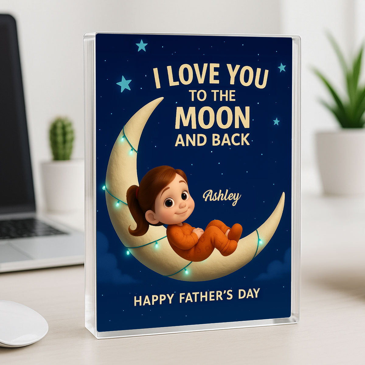 I Love You to the Moon and Back Personalized Acrylic Block Plaque, Gift for Dad